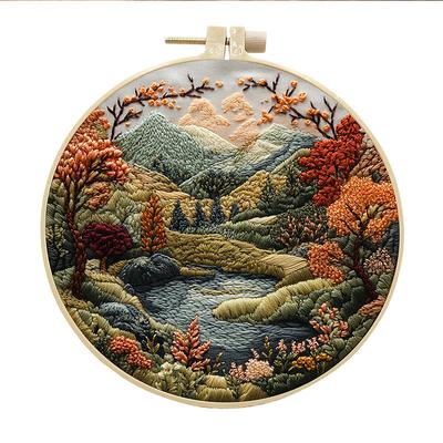 Embroidery Kit for Beginners,Cross Stitch Needlepoint Kits for Adults Starter Easy Snowy Mountain Pattern Fabric Hand Crafts,Hoops,Needle,Women DIY Hanging Plants,Sewing Hobby
