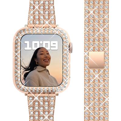 Jewelry Bracelet Compatible with Apple Watch band 38mm 40mm 41mm 42mm 44mm 45mm 49mm with Case Women Luxury Stainless Steel Rhinestone Strap Replacement Wristband for iwatch Series Ultra 8 7 6 5 4 3
