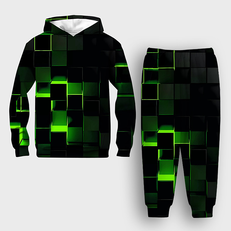 Unisex 3D Geometric Gradient Ramp Hoodie Sweatpants Set Clothing Set Long Sleeve Summer Spring Fall Sports Comfort Kids 3-12 Years 4-13 Years Outdoor Vacation Loose Fit