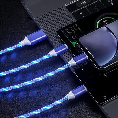 3 in 1 Luminous Multi Charging Cable for iPhone 14 13 12 Pro Max USB A to Lightning / micro / USB C Fast Charging Flowing Light Durable Date Cable For Samsung Xiaomi Huawei Phone Accessory