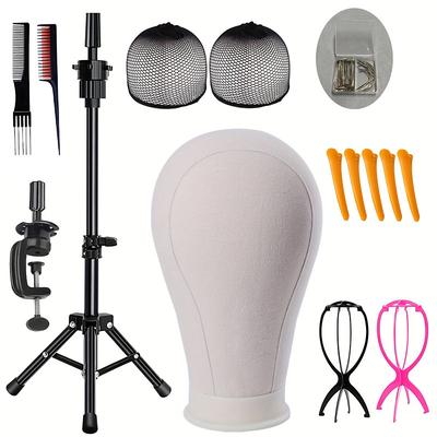 22 Inch Wig Head/ Stand Tripod with Head CanvasMannequin Head for WigsManikin Head Block SetMaking Display with Wig caps70 T C Pins Set2 Combs2 Wig StandMni Tripod5 Hair Clips