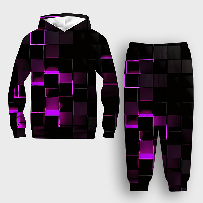 Unisex 3D Geometric Gradient Ramp Hoodie Sweatpants Set Clothing Set Long Sleeve Summer Spring Fall Sports Comfort Kids 3-12 Years 4-13 Years Outdoor Vacation Loose Fit