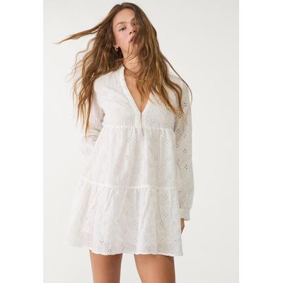 Stradivarius Short flowing dress with embroidery White L