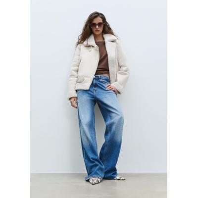 Stradivarius Faux suede biker jacket Ecru M