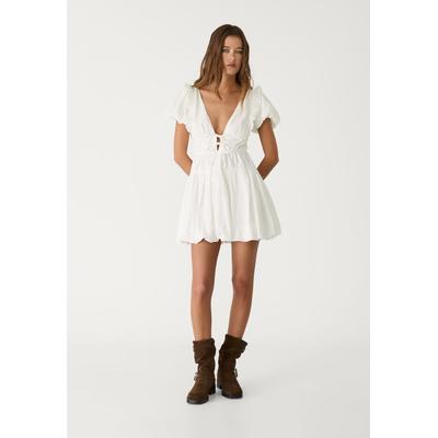 Stradivarius Balloon mini dress with short sleeves White S