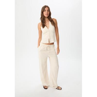 Stradivarius Flowing linen blend trousers Stone S