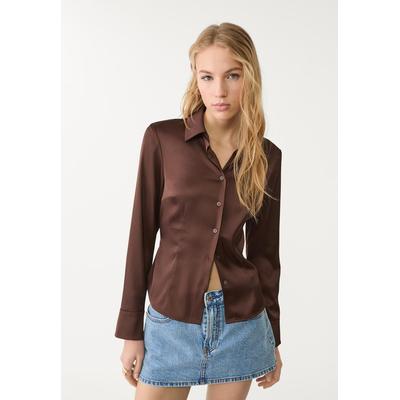 Stradivarius Fitted satin shirt Brown XL