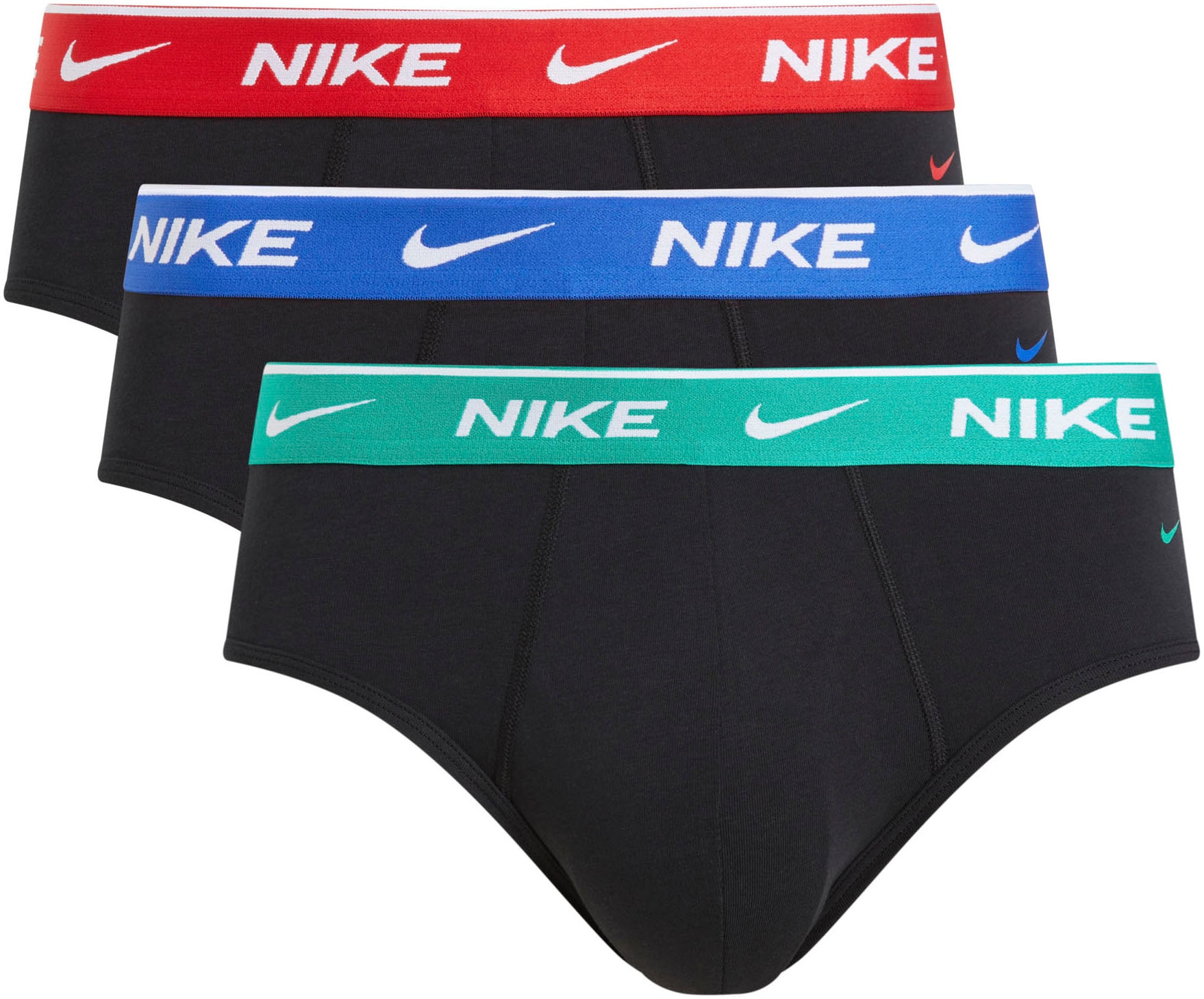 Hipster NIKE UNDERWEAR "BRIEF 3PK", Herren, Gr. XL (52), blk, stadium grün, gr, uni rot wb, Jersey, Obermaterial: 95% Baumwolle, 5% Elasthan, körpernah, Unterhosen, mit Logo-Elastikbund Image