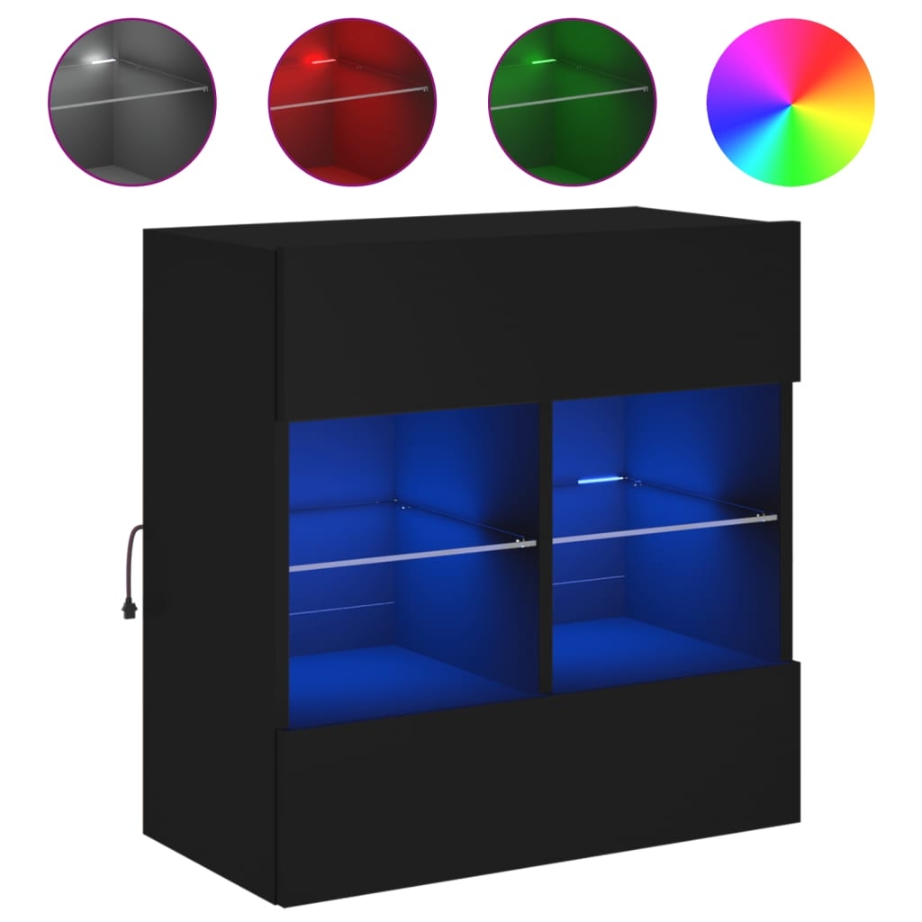 vidaXL TV-Wandschrank mit LED-Leuchten Schwarz 58,5x30x60,5 cm Image