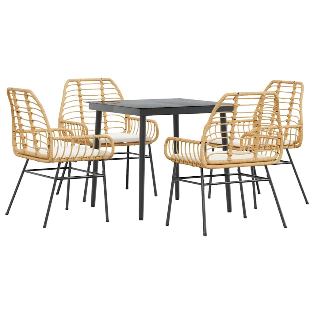 vidaXL 5-tlg. Garten-Essgruppe mit Kissen Braun Poly Rattan Glas Image