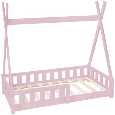 Kinderbett Tipi 70x140 cm Rosa mit Rausfallschutz und Lattenrost, aus Kiefernholz, Indianer Bett Image