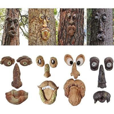 Baumstamm-Dekoration, 4-teilig, 3D-Alter-Mann-Baum-Gesichtsform, lustiges Vogelhäuschen aus Image