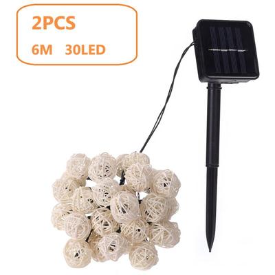 2er-Set, natürliche Solar-Girlande, 6 m, 30 Kugeln, IP44 – Rattan-Lichtgirlande in ehrlicher Farbe Image