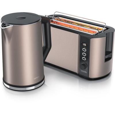 Frühstücks-Set, Wasserkocher 1,5l, Langschlitz Toaster für 4 Scheiben, Beige - Arendo