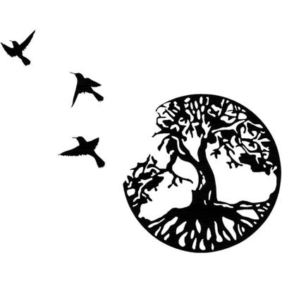 Memkey - Wandkunst aus Metall, Baum des Lebens mit Vögeln, schwarze Deko – 28 cm, Baum des Lebens, Image