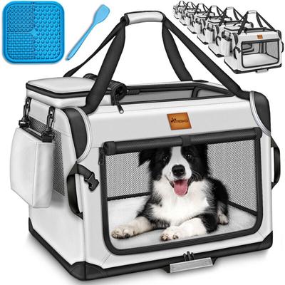 Hundebox faltbar Grau (m 61x42x42cm) inkl. Leckmatte, Spatel & Reflektoren Transportbox für Hunde Image