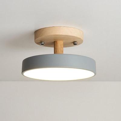 Wottes - led Moderne Deckenleuchte Metall Holz Deckenlampe Innen Runde Pendelleuchte Grau Ø23CM Image