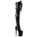 Bottes à plateforme hautes en cuir verni rouge pour femmes – Bottes à talons aiguilles à boucle au-dessus du genou pour tenues de club, cosplay et spectacles de danse exotique