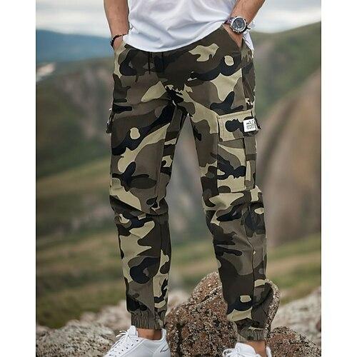 Homme Pantalons Cargo Pantalons Pantalon camouflage Cordon de serrage Taille Élastique Multi-poches Camouflage Portable Extérieur Quotidien Camping Randonnée Mode Classique Noir Vert Véronèse