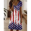 Robe patriotique pour femmes robe mini robe décontractée élégante ajustement régulier drapeau rouge blanc et bleu à manches courtes col rond bleu été