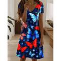Robe patriotique pour femmes robe mini robe décontractée élégante ajustement régulier drapeau rouge blanc et bleu à manches courtes col rond bleu été