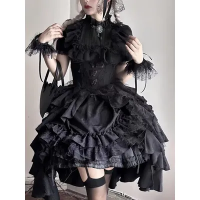 Neues japanisches dunkles Gothic-Lolita-Rock-Set, Outfits, Halloween-Damen-Kurzarmshirt, hohe Image