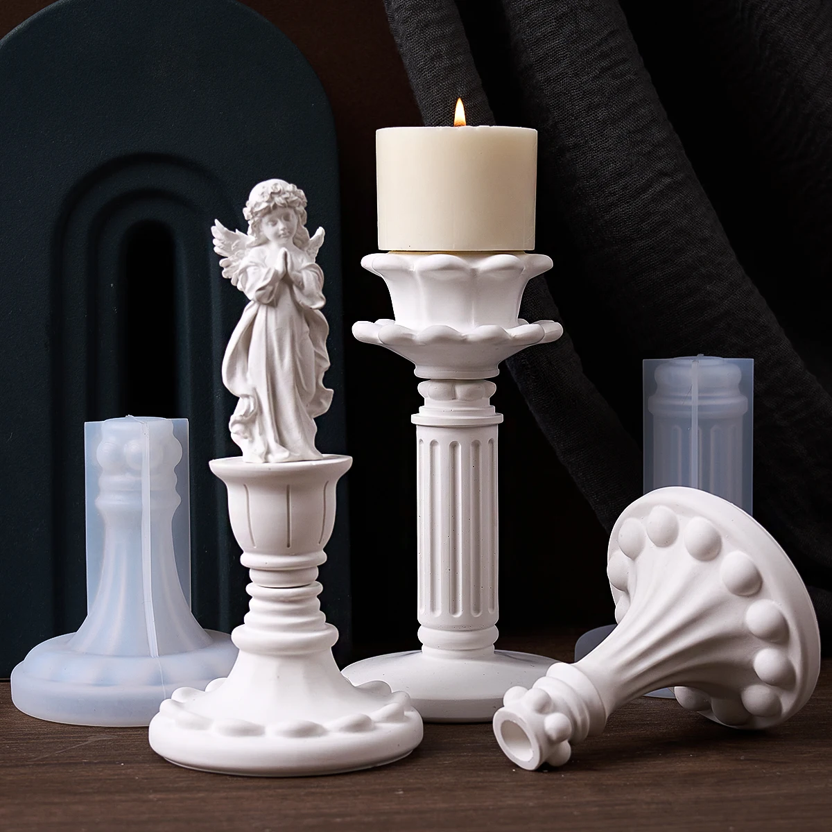 Europäischer Stil Kerzenhalter Silikonform DIY Duftkerzenbasis Kerzenständer Gips Harzform Handwerk Geschenk Home Decor Ornamente Image