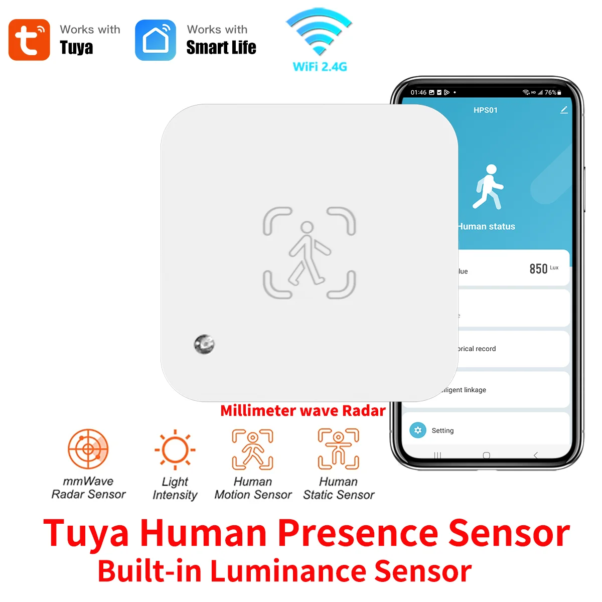 Tuya WiFi Menschliche Anwesenheit Sensor MmWave Radar Detektor Mit Helligkeit Sensor Für Smart Home Smart Leben ersetzen PIR Sensor Image