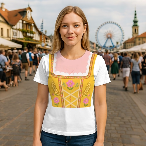 T-Shirt Bayerisch München Deutsch Lustig T-Shirt Ärmel Grafik für Damen Erwachsene 3D-Druck für Karneval Oktoberfestbier Party Image