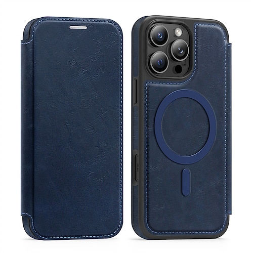 Handy Hülle Handyhüllen Für iPhone 17 Pro Max 17 Air 16 15 14 Pro Max Plus 16e 13 12 Pro Max Magnetische Adsorption Flip-Cover Unterstützt kabelloses Laden Kartenfach Stoßfest TPU PC PU-Leder Image