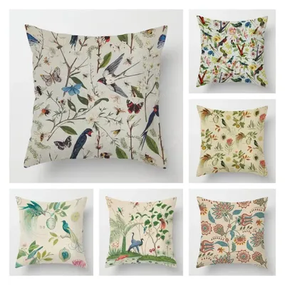Kissenbezug, bedruckter Kissenbezug, 50 x 50, quadratischer Kissenbezug, für Zuhause, Bett, Sofa, Kissenbezug, dekoratives Blumen-Vogel-charakteristisches Design Image