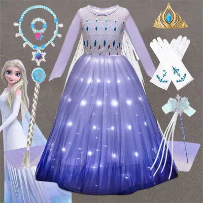 Disney Fancy Princess Elsa Kostüm Weißes Kleid Geburtstagsfeier Leuchtende Schneekönigin Gefrorenes Image