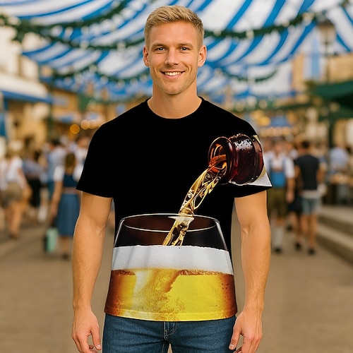 T-Shirt Bayerisch München Bayerisch Streetstyle T-Shirt Ärmel Grafik für Herren Erwachsene 3D-Druck für Oktoberfestbier Alltagstauglich Image