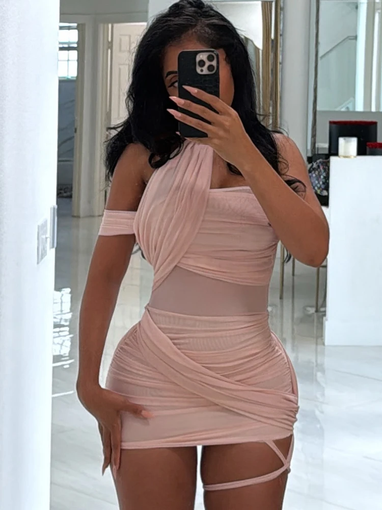 Weird Puss Durchsichtiges Sexy Kleid Damen Y2K Kreuzverband Rückenfrei Neckholder Ärmellos Sommertrend Mitternachts-Clubwear Mini Bodycon Image