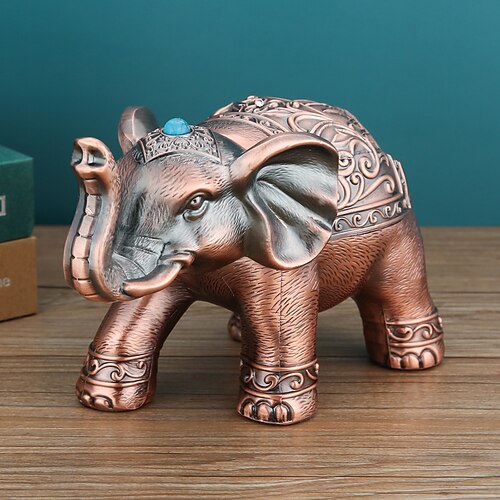 Vintage-Aschenbecher mit Deckel, winddichter Aschenbecher mit Elefanten-Motiv für das Homeoffice, dekoratives Anti-Fliegen-Aschenbecher-Ornament im europäischen Retro-Stil Image