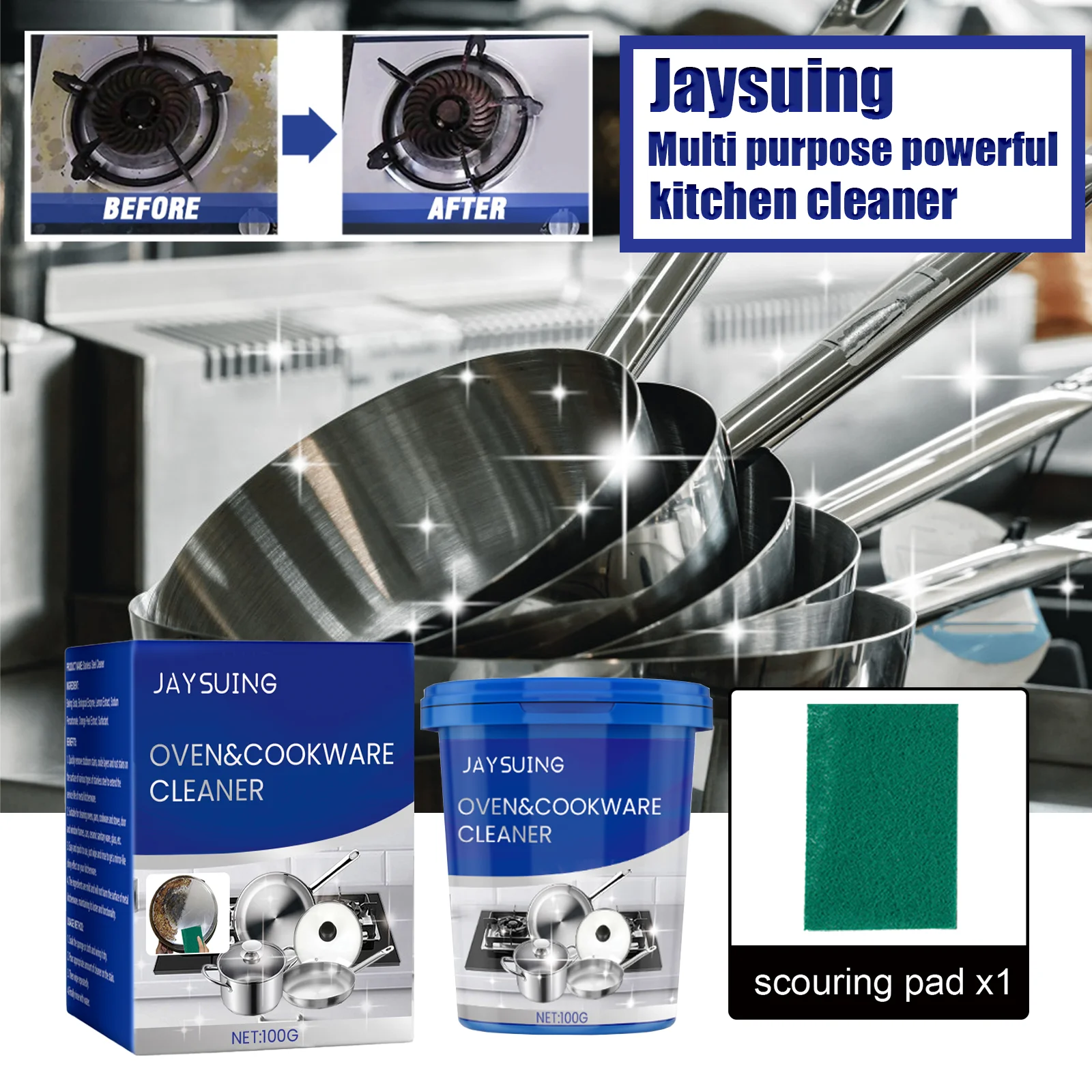 Kochgeschirr-Reinigungspaste, leistungsstarker Topfboden, Skala, Reiniger, Pfanne, Rostentferner, Kochgeschirr, Schmutz, Waschen, Reinigungscreme aus Edelstahl Image