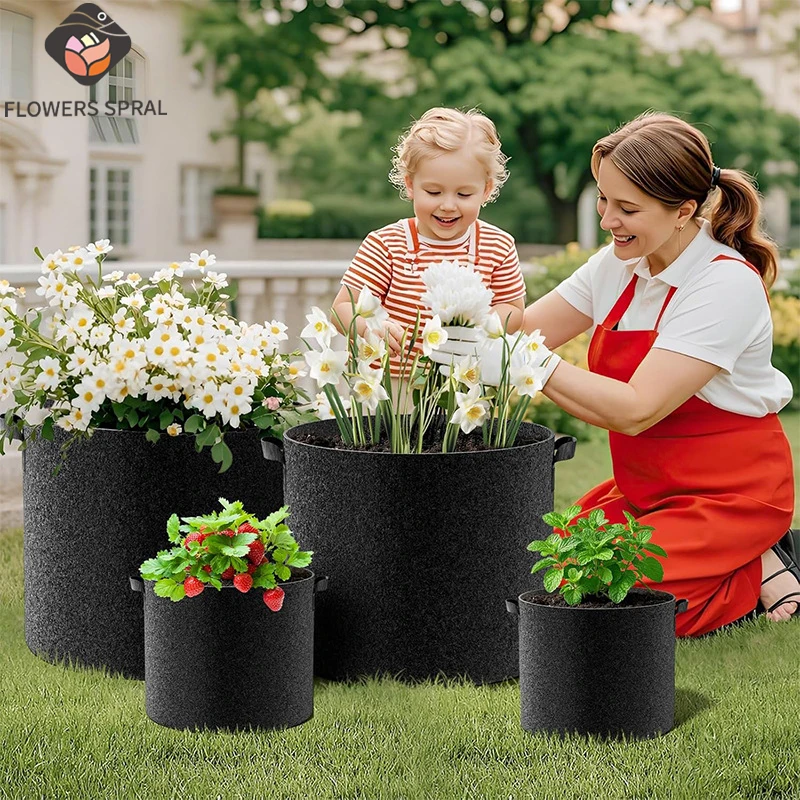 Neuer Vlies-Pflanzbeutel, geeignet zum Pflanzen von Blumen, Setzlingen, transplantierten Pflanzen, Gartentöpfen, mit optionalen Größen Image