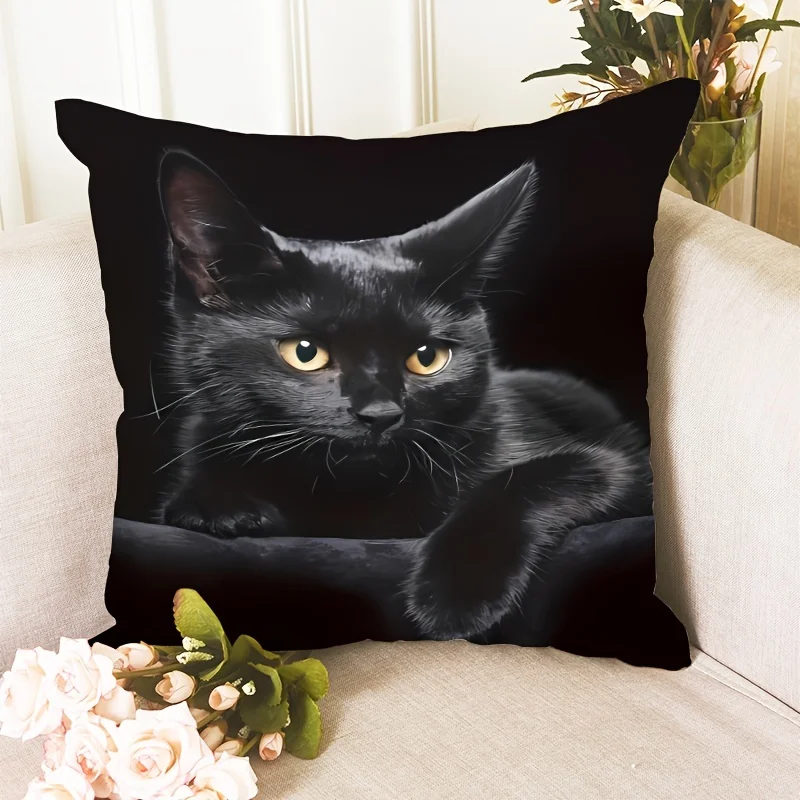 1pc Entzückende Katze Kissenbezug Polyester Langlebig Stoff Kissen Fall Für Schlafzimmer Sofa Dekoration Zubehör Kissenbezüge Image