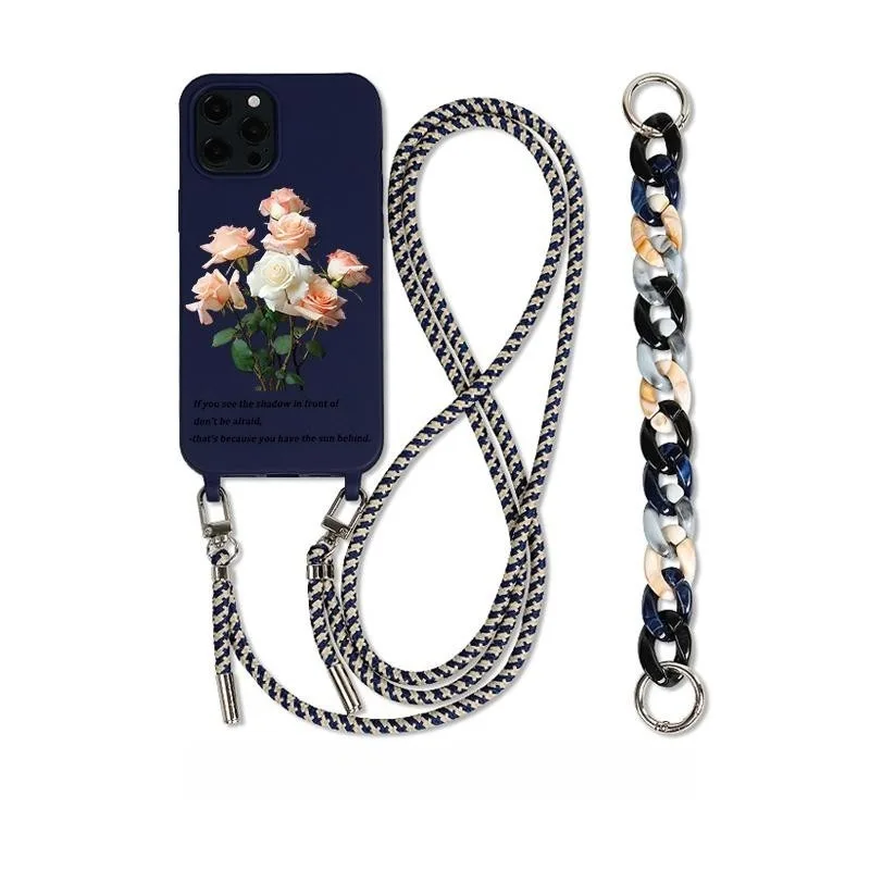 Blumenhülle mit Trageband für iPhone 11 XR XS 16E 15 14 13 Pro Max 7 8 Plus 12 Mini stoßfeste Abdeckung Displayschutzfolie Image