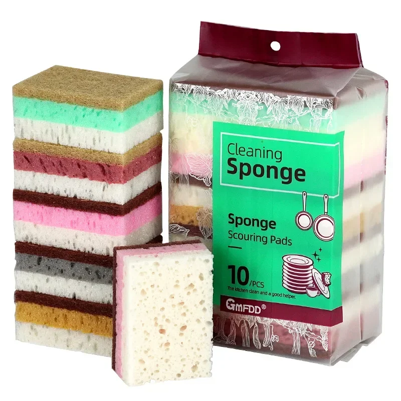 1-10PCS Kitchen Dishwashing Sponge Multi-functional High Density Clean Rub Pot Rust Scouring Bathroom Cleaning Tools Household Image