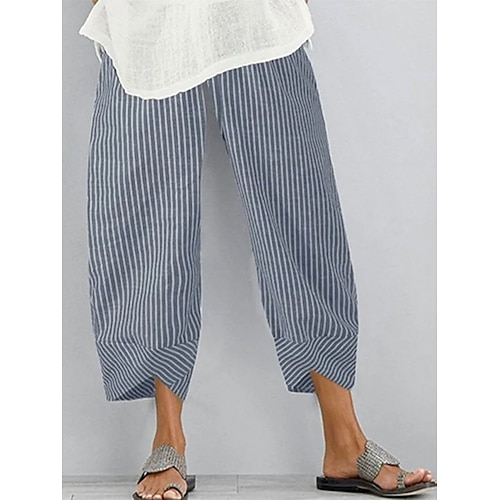 Damen Chinos Baggy-Hosen Strandshorts Abgeschnittene Hose Urlaub Vintage Ethno-Stil Knöchellang Hohe Taille Grafik Gestreift Kordelzug Patchwork Weites Bein Weich Atmungsaktiv Mikroelastisch Lässig Image