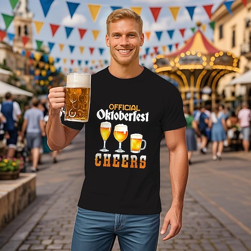 T-Shirt Bayerisch München Deutsch Lustig T-Shirt Ärmel Grafik für Herren Erwachsene Heißprägen für Karneval Oktoberfestbier Party Image