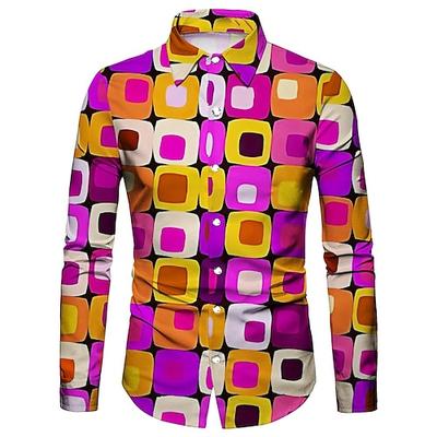 Retro Vintage 1970er Hemd Disco Geometrisch Psychedelisch Herren Halloween Karneval Musikfestival Pride Parade Erwachsene Hemd Image