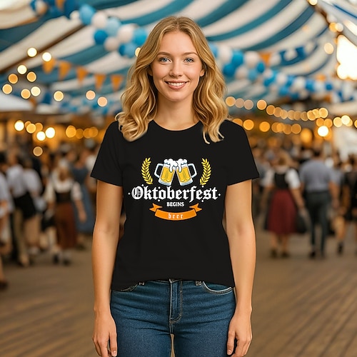 T-Shirt Bayerisch München Deutsch Lustig T-Shirt Ärmel Grafik für Damen Erwachsene Heißprägen für Karneval Oktoberfestbier Party Image