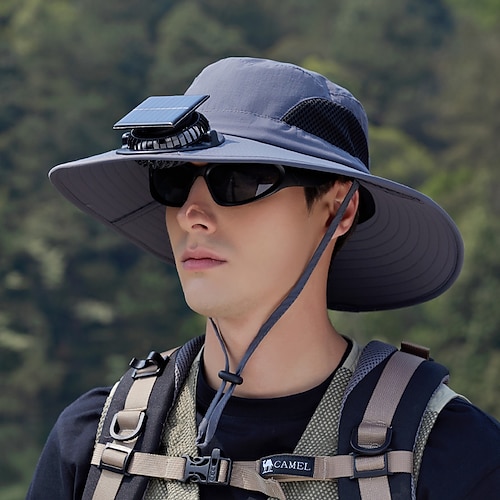 1 Stück Solar-Fan-Hut mit breiter Krempe für Sommertourismus, Bergsteigen, Angeln, Camping, Sonnenschutzhut, cooler und atmungsaktiver Fischerhut Image