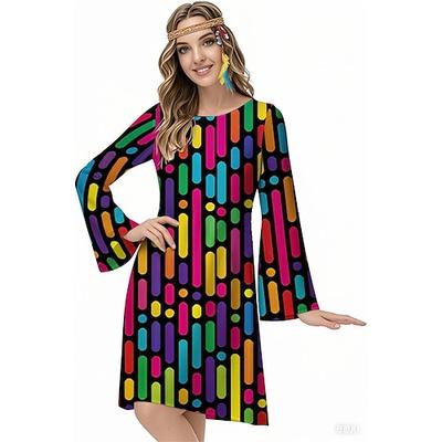 Retro Vintage 1970er Groovy Kleid Stirnband Hippie Disco Psychedelisch Damen Halloween Karneval Urlaub Musikfestival Festival Erwachsene Kleid Stirnband Image