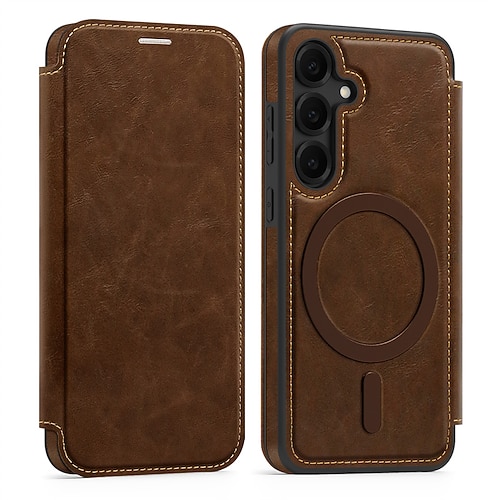 Handy Hülle Handyhüllen Für Samsung Galaxy S25 S25 Edge S24 S24 FE S23 Ultra Plus S22 Magnetische Adsorption Flip-Cover Unterstützt kabelloses Laden Kartenfach Stoßfest TPU PC PU-Leder Image