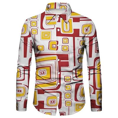 Retro Vintage 1970er Hemd Disco Geometrisch Psychedelisch Herren Halloween Karneval Musikfestival Pride Parade Erwachsene Hemd Image