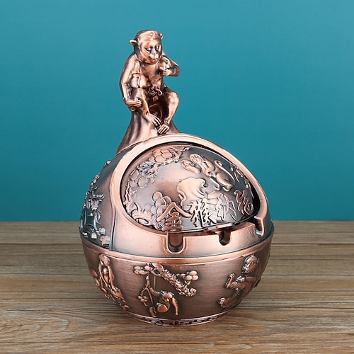 Vintage-Aschenbecher mit Deckel, chinesisches Tierkreiszeichen, 12 Tierzeichen, dekorativer Aschenbecher mit Deckel, winddichtes Schreibtisch-Ornament für das Wohnzimmer im Homeoffice Image