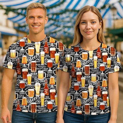 T-Shirt Bayerisch München Bayerisch Streetstyle T-Shirt Ärmel Grafik für Paar Herren Damen Erwachsene 3D-Druck für Oktoberfestbier Alltagstauglich Image
